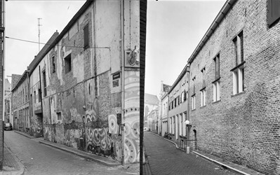 <p>De linker zijgevel van Blijmarkt 21 voor de restauratie in 1972 links en rechts de gereconstrueerde gevel na afronding van de werkzaamheden in 1976 (beeldbank RCE). </p>
